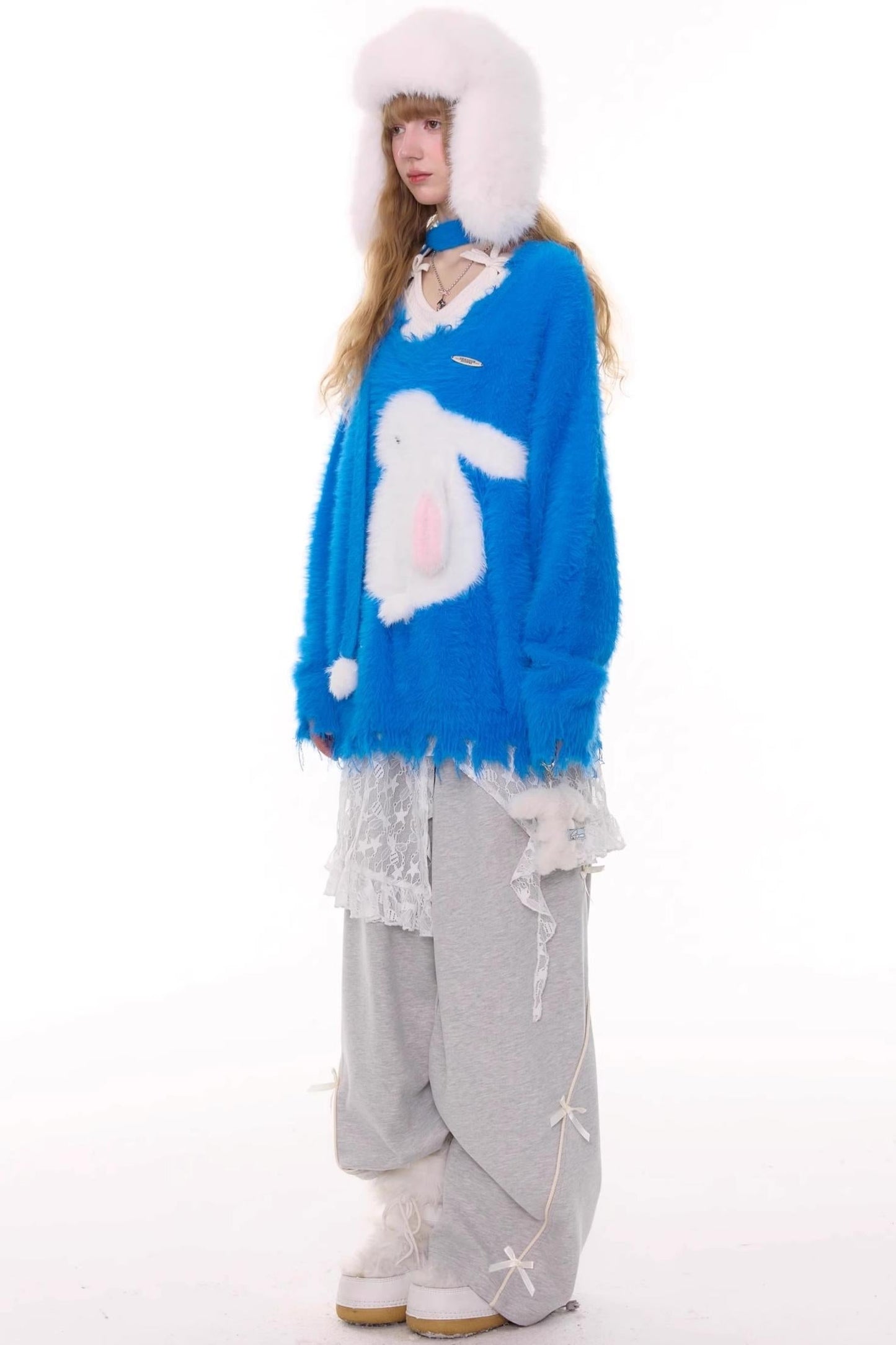 Gray Bow Wide-Leg Sweatpants