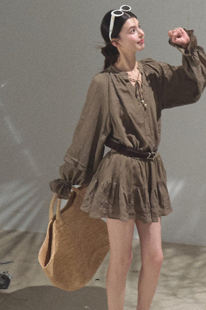 Relaxed Bubble Sleeve Skirt Set-Up