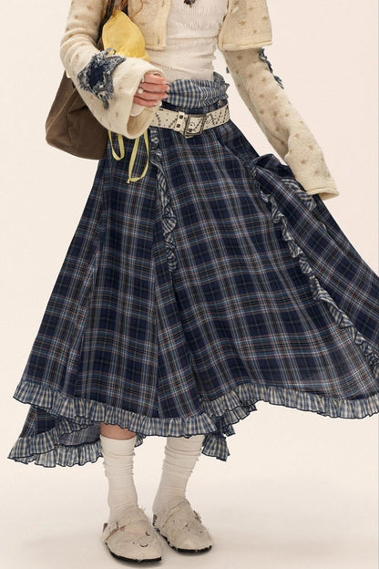 Spliced ​​Plaid Long Skirt