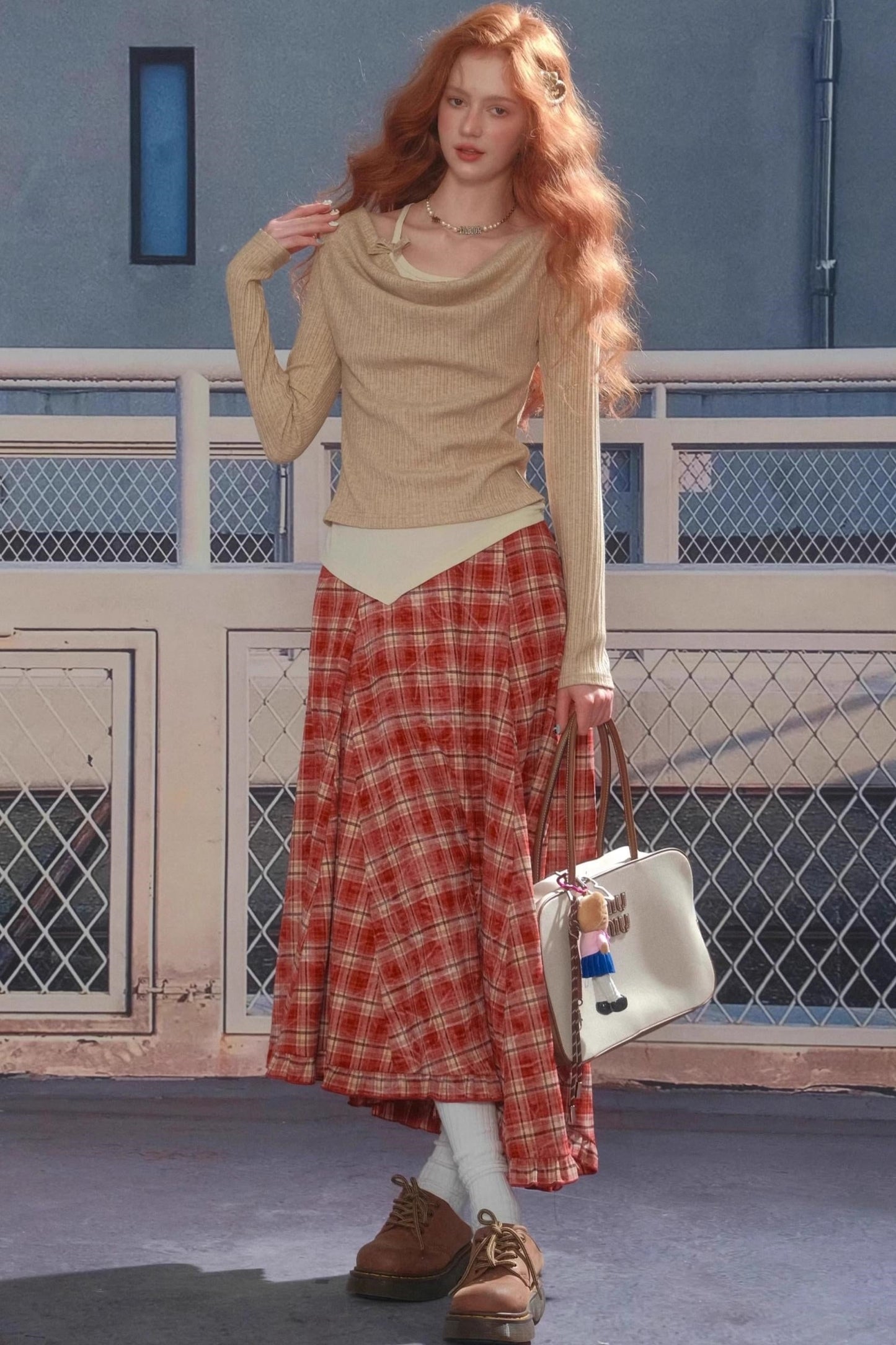 Swing Collar Fake Two Pieces Slim Top