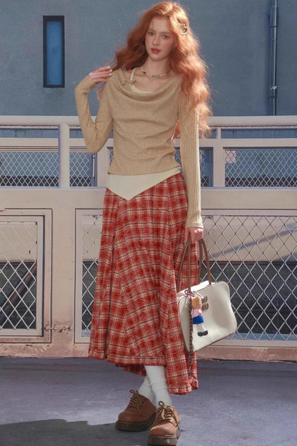 Swing Collar Fake Two Pieces Slim Top