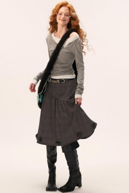 花朵图案高档中长裙