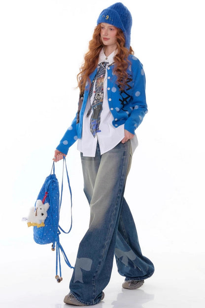 Retro Bow Design High-Waisted Denim Pants