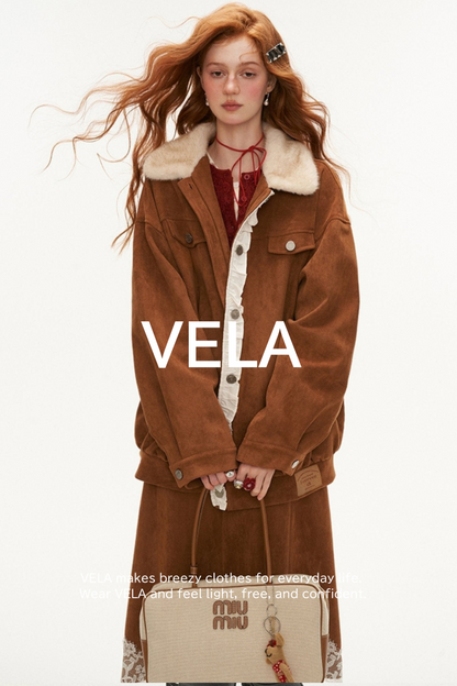 Vintage Suede Saede Jacket Lace Skirt Set-Up