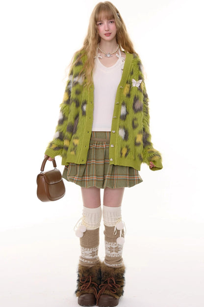 Autumn Glutinous Green Leopard Cardigan