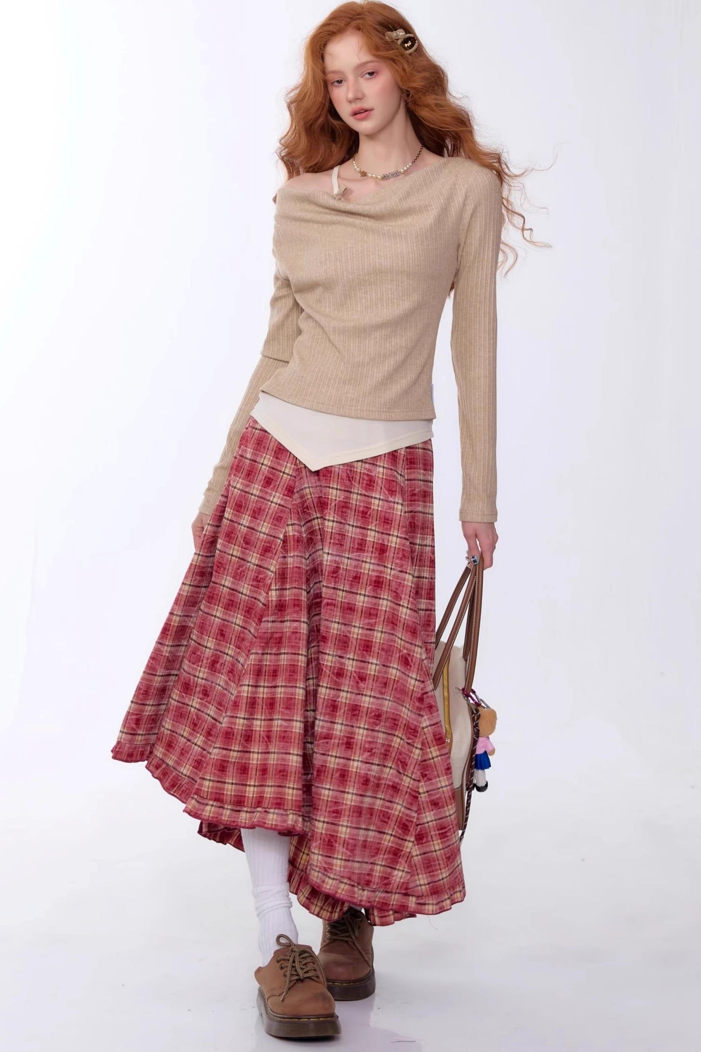 Swing Collar Fake Two Pieces Slim Top