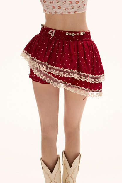 Pink Polka Dot Layered Half-Skirt