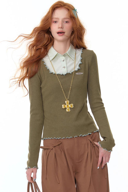Polo Collar Long Sleeve T-Shirt