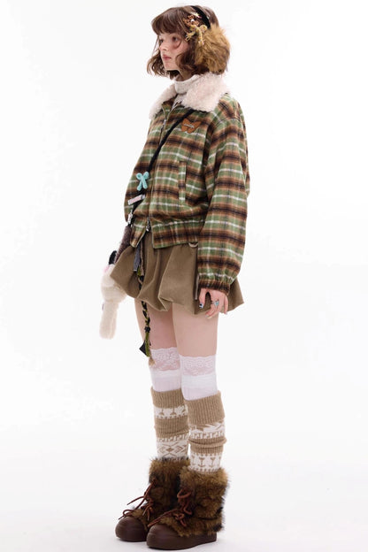 Winter Retro Green Plaid Jacket