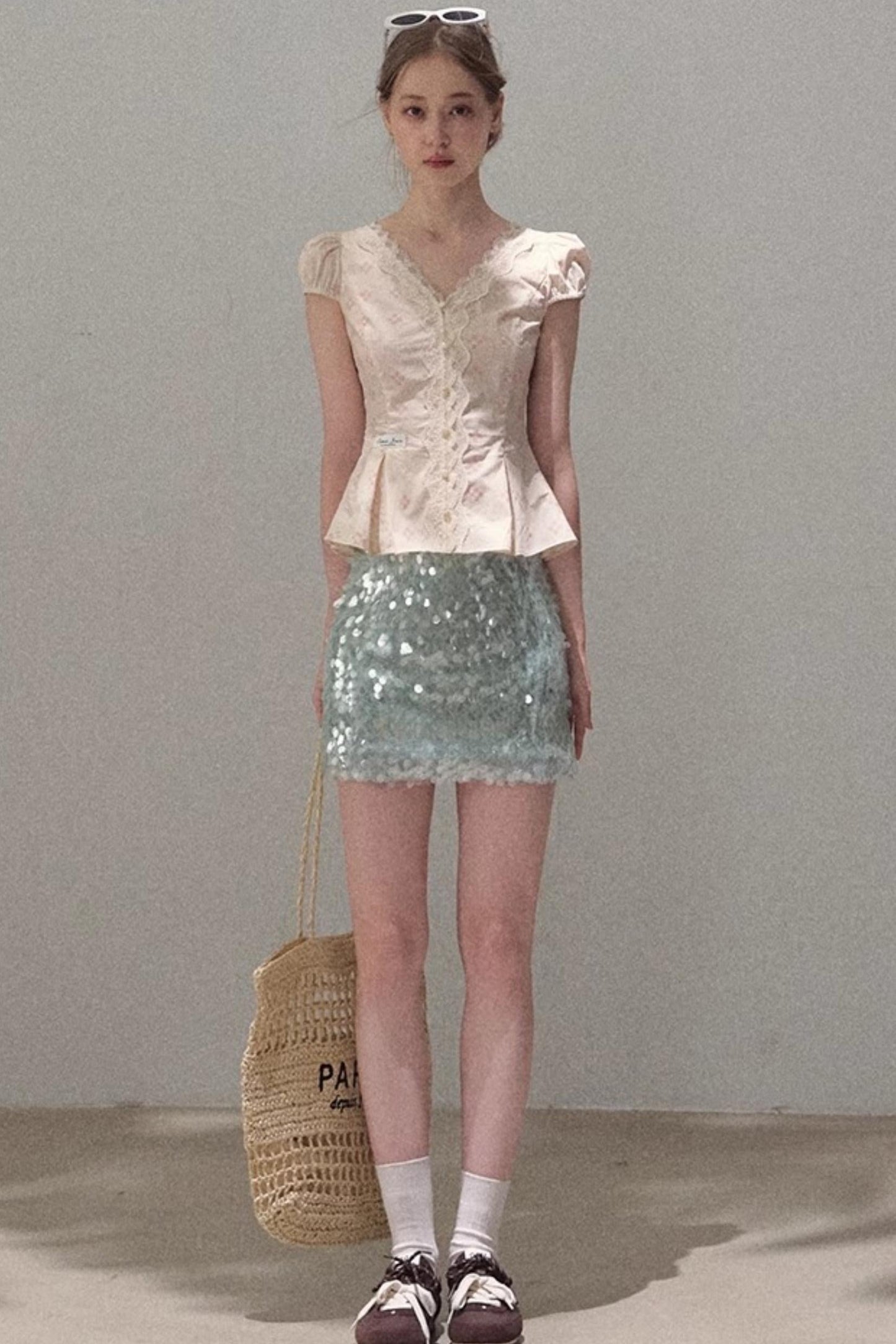 Dual-Color Sequin A-Line Mini Skirt