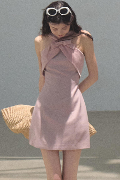 Cherry Melon Sleeveless Halterneck A-Line Dress