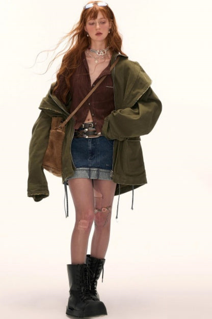 Vintage Distressed Frayed Cargo Jacket