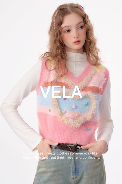 Vintage Pink Knitted V-Neck Sweater Vest