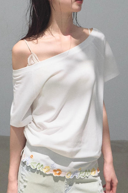 Cotton Off-the-Shoulder Embroidered Shirt