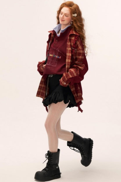 Vintage Patchwork Casual Plaid Shirt