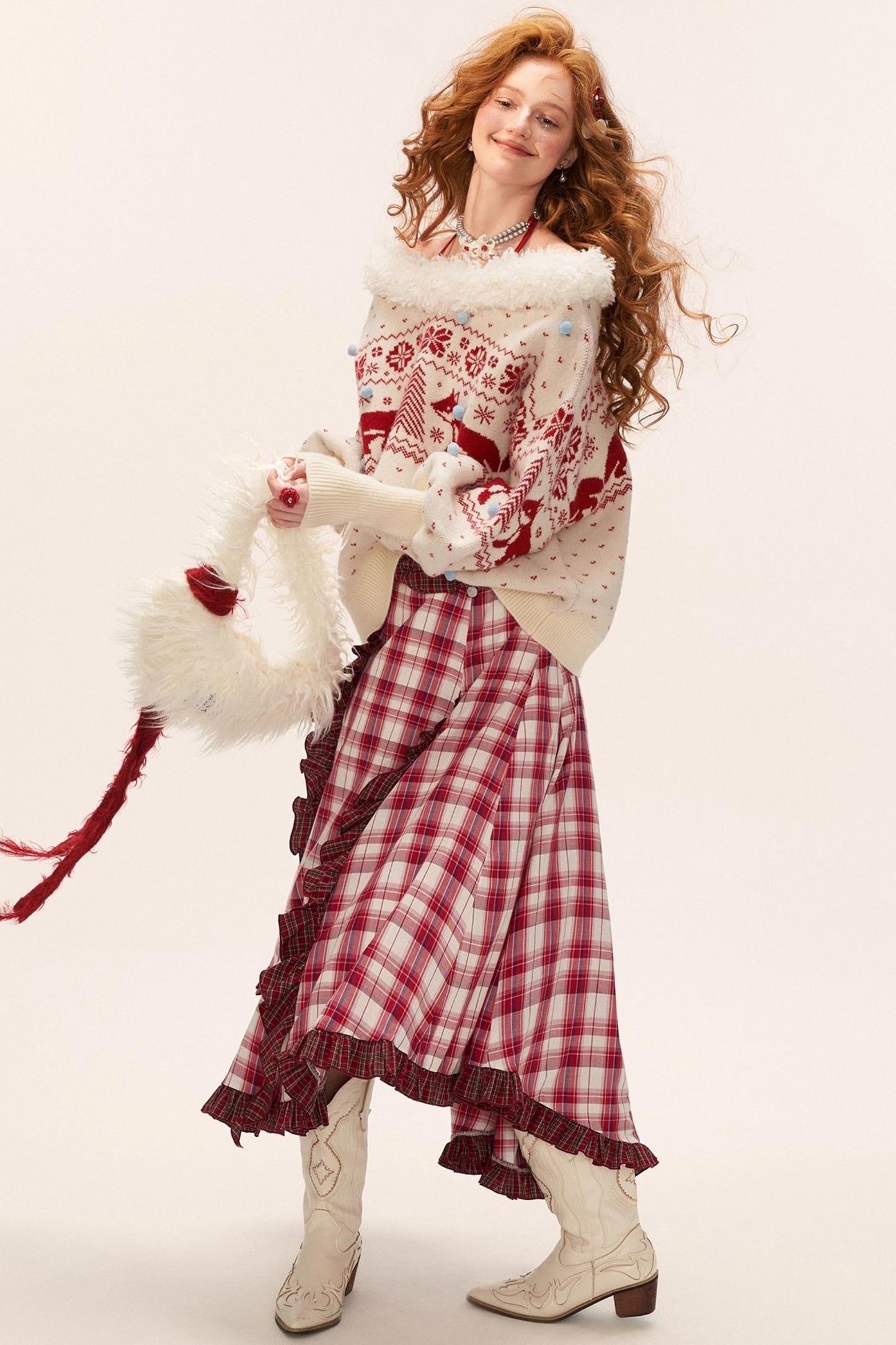 Spliced ​​Plaid Long Skirt