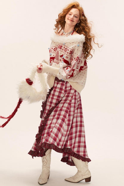 Spliced ​​Plaid Long Skirt