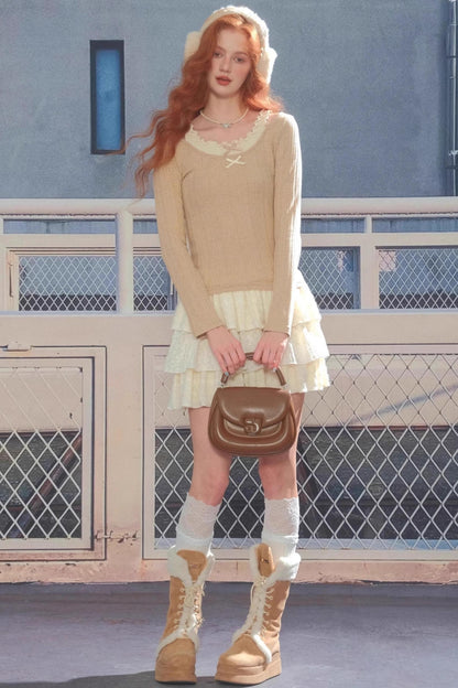 Fake Two Bow Halterneck Top