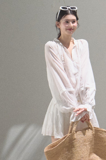 Relaxed Bubble Sleeve Skirt Set-Up