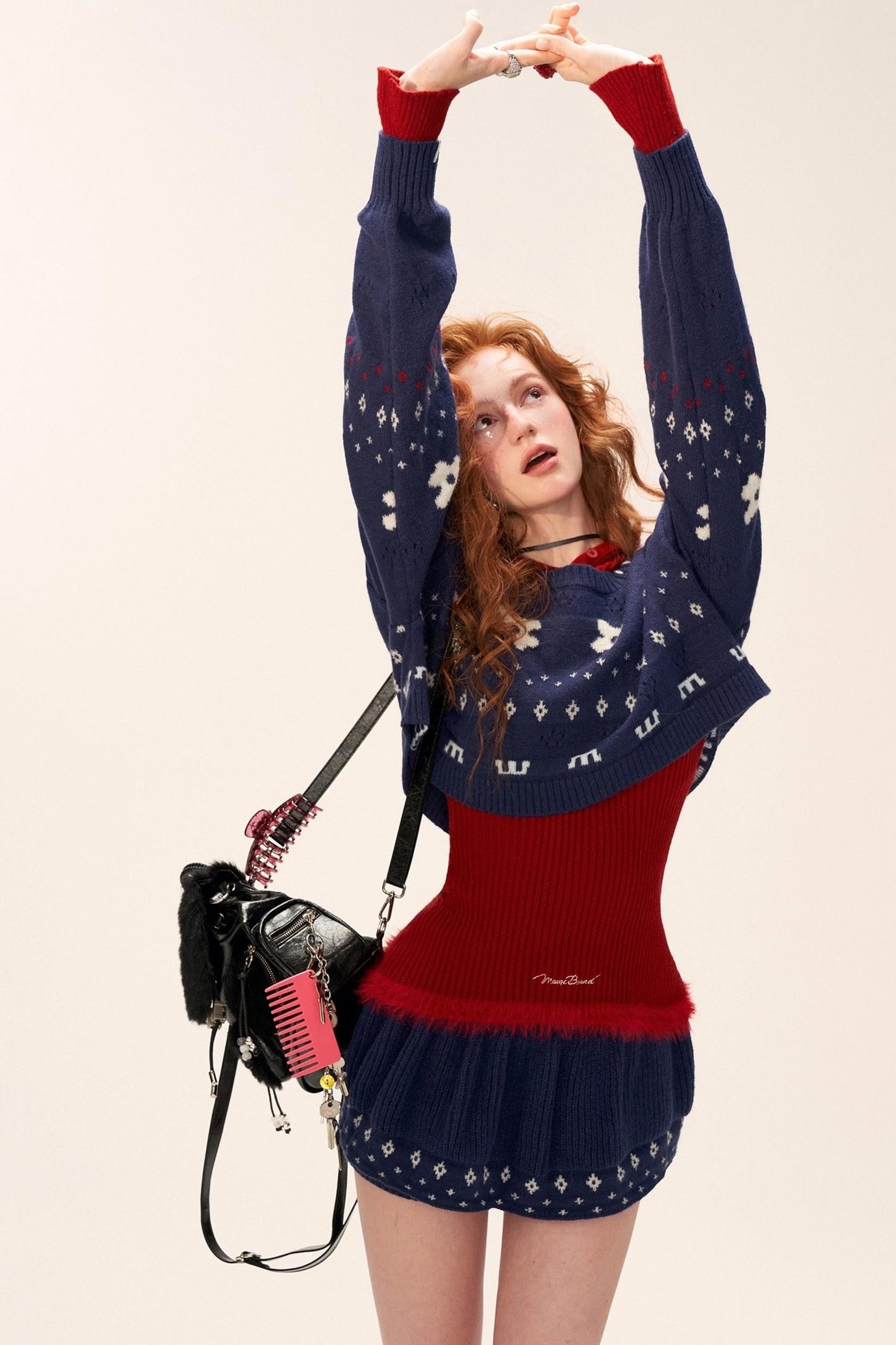 星形提花毛衣上衣套装