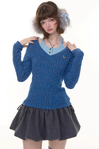 Autumn Slim Halterneck Knit Top