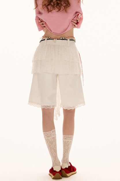 White Lace Layered Casual Shorts