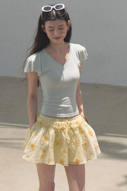 Embroidered Puffy A-Line Skirt