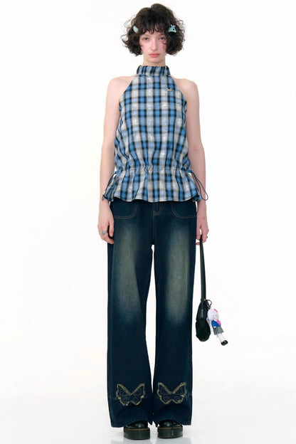 Blue Plaid Halterneck Vest