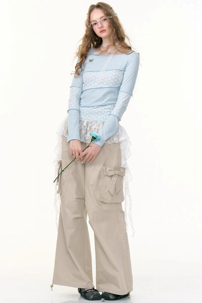 Twill Stitch Lace Knit Top