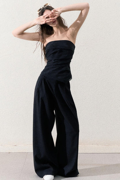 Casual Slim Jacket & Wide Lace Pants Set-Up