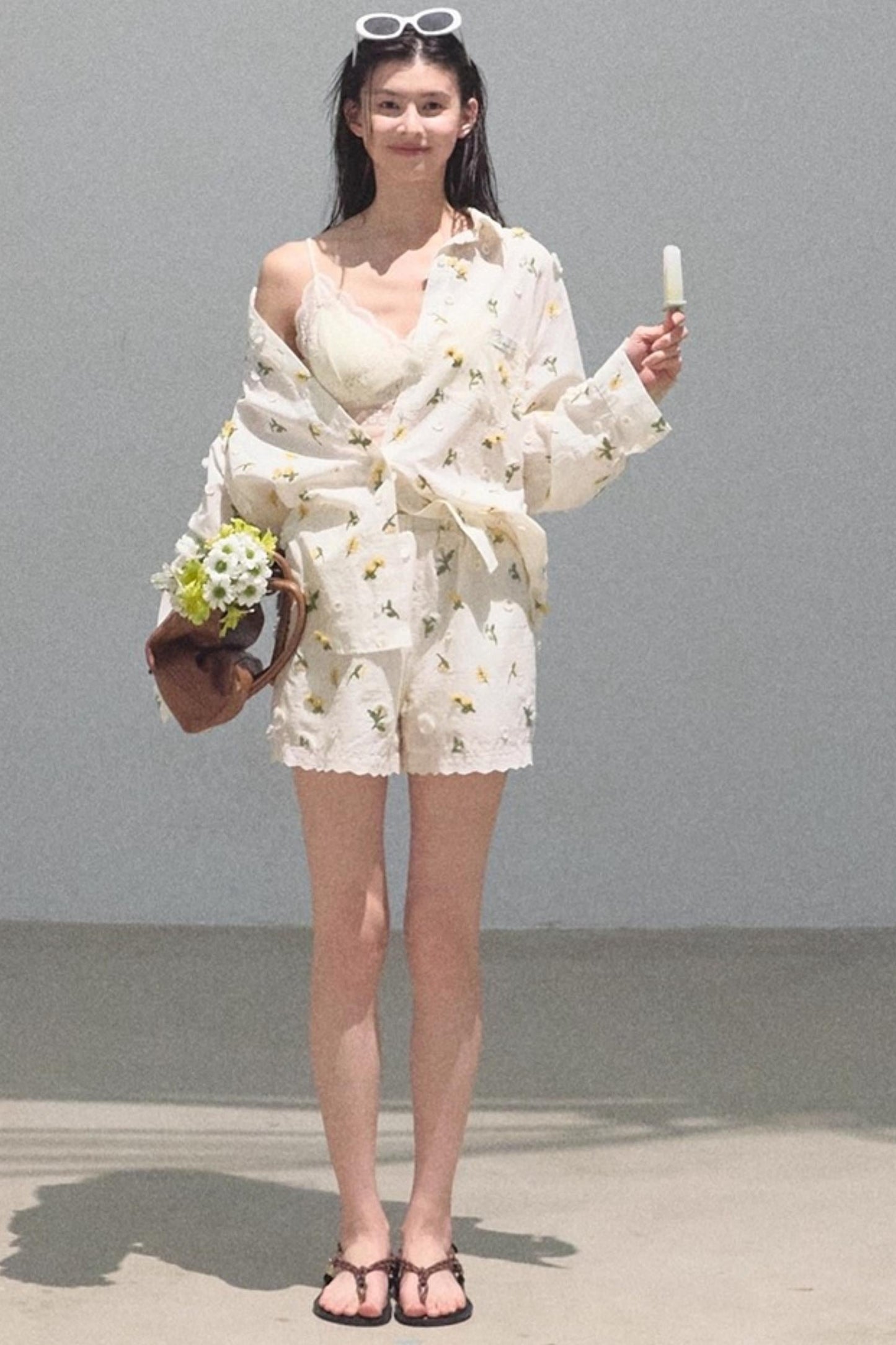 Flowers Cotton Embroidered Casual Shirt Set-Up