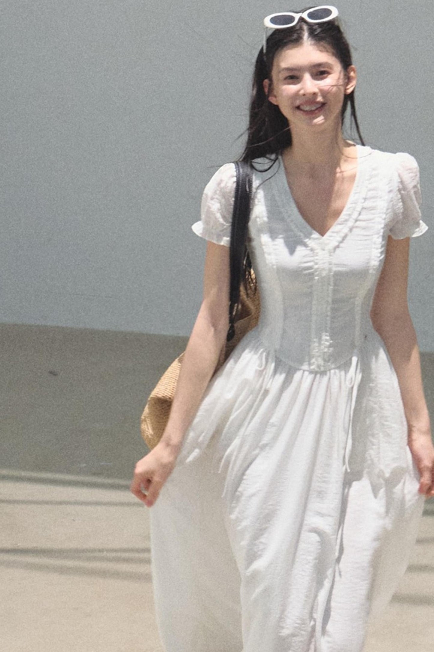 Blue Hour V-Neck Double-Sleeved Dress