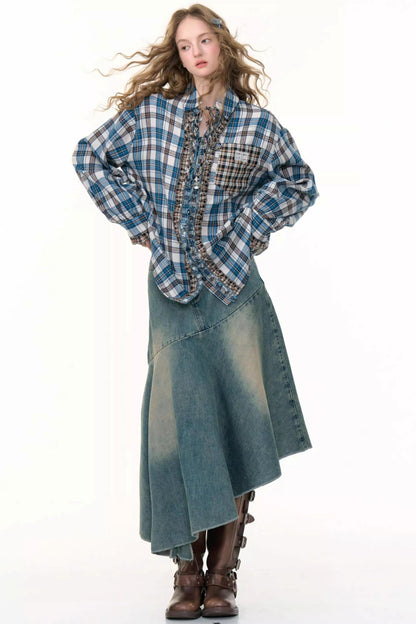 High-Waisted Irregular Denim Skirt