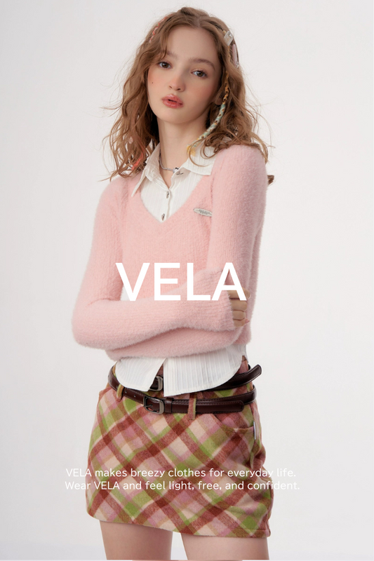 American vintage fake two-piece set long sleeve top