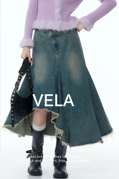 Irregular Design Blue Denim Skirt
