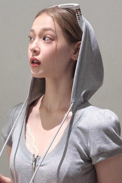 Color Block U-Neck Hooded Cardigan