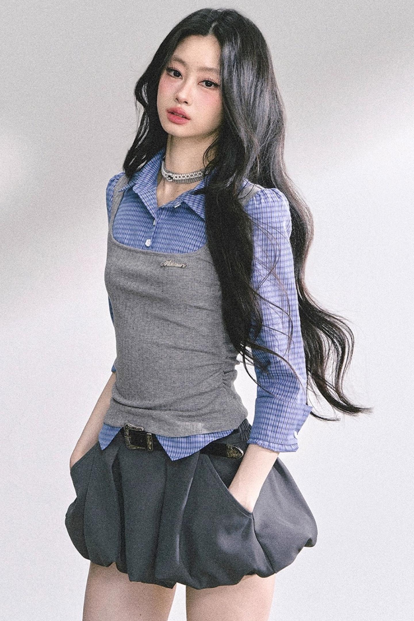 Blue Gray Plaid Shirt