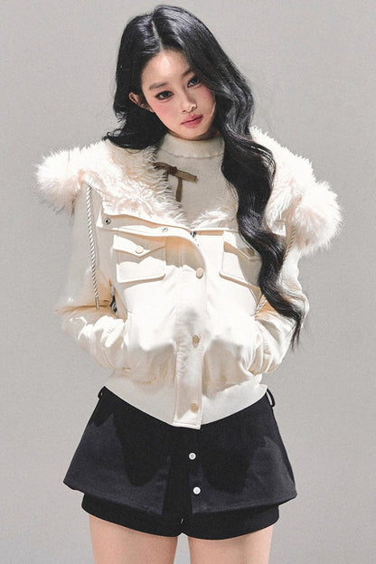 Lamb Wool Hooded Winter Coat