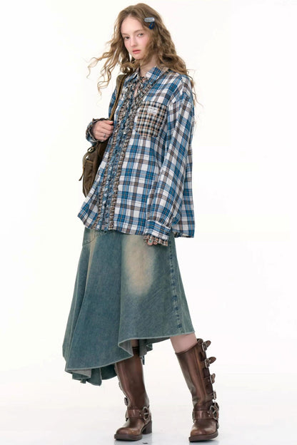 High-Waisted Irregular Denim Skirt