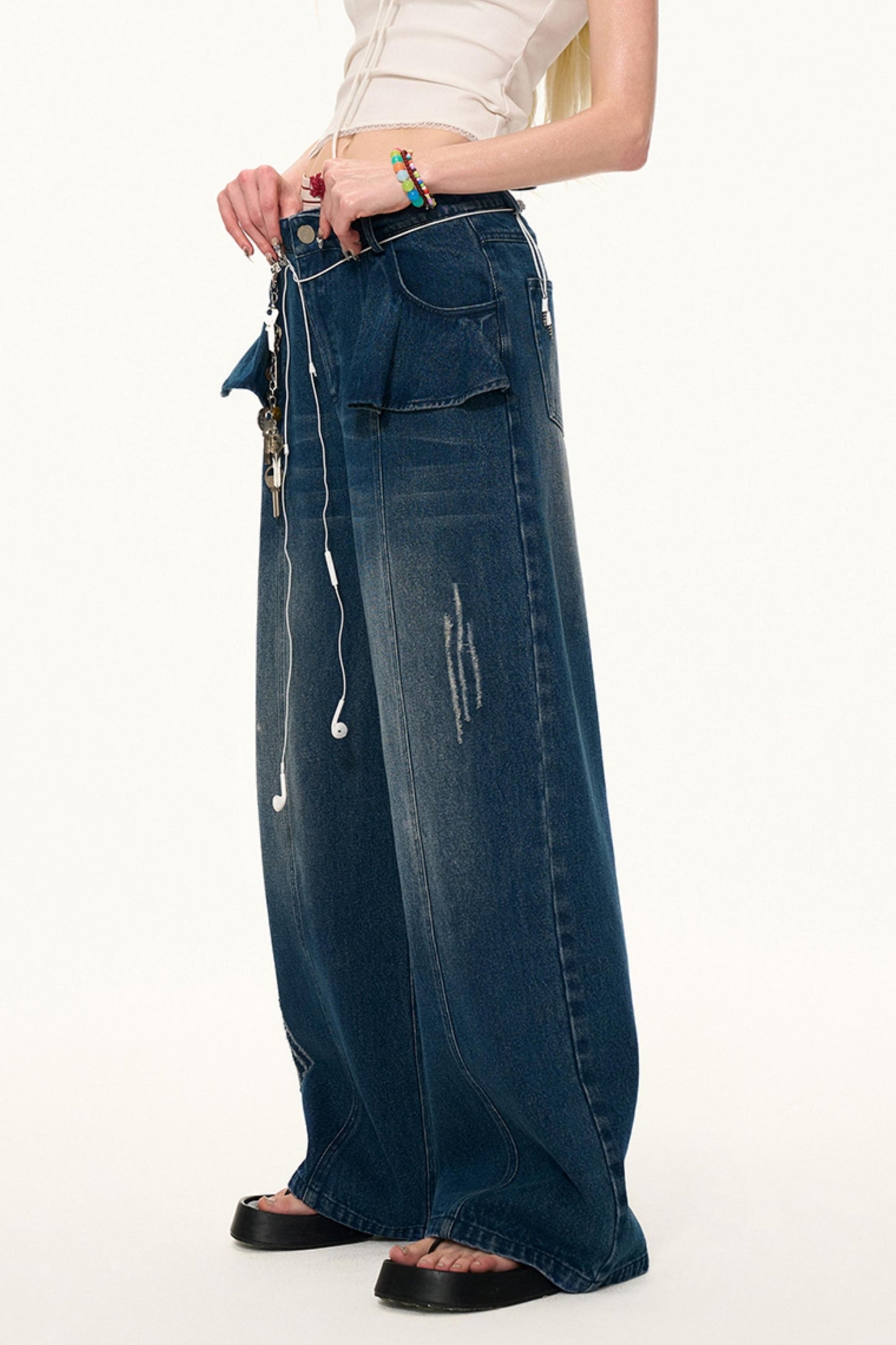 Vintage Black Lotus Leaf Jeans