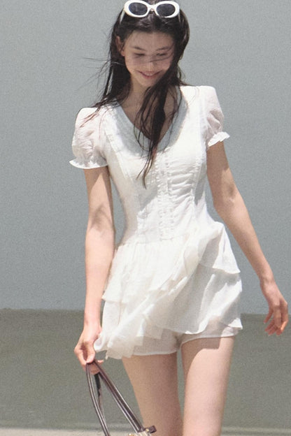 Blue Hour V-Neck Double-Sleeved Dress