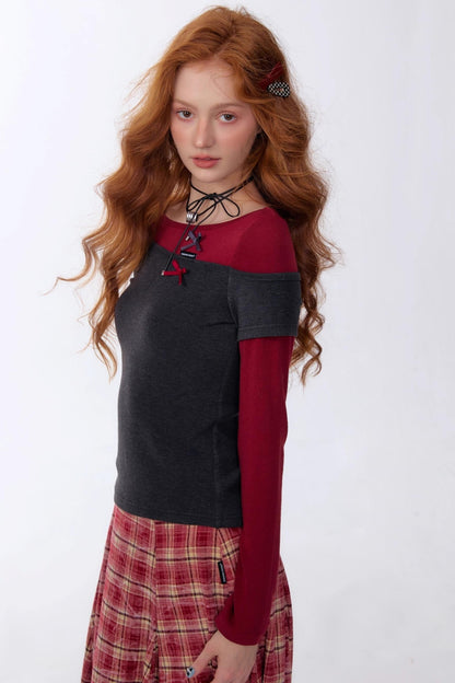 Retro Design Bow Top Long Sleeve T-Shirt