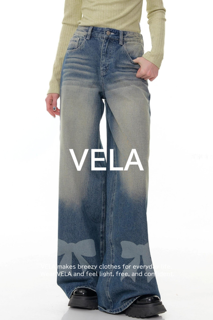 Retro Bow Design High-Waisted Denim Pants