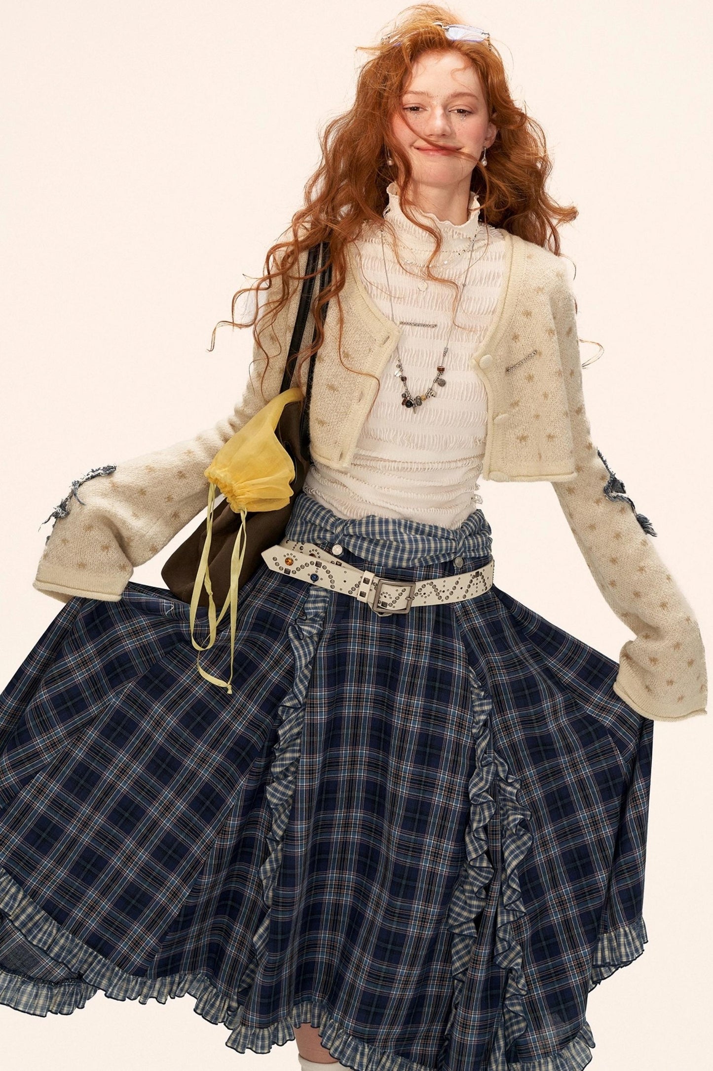 Spliced ​​Plaid Long Skirt