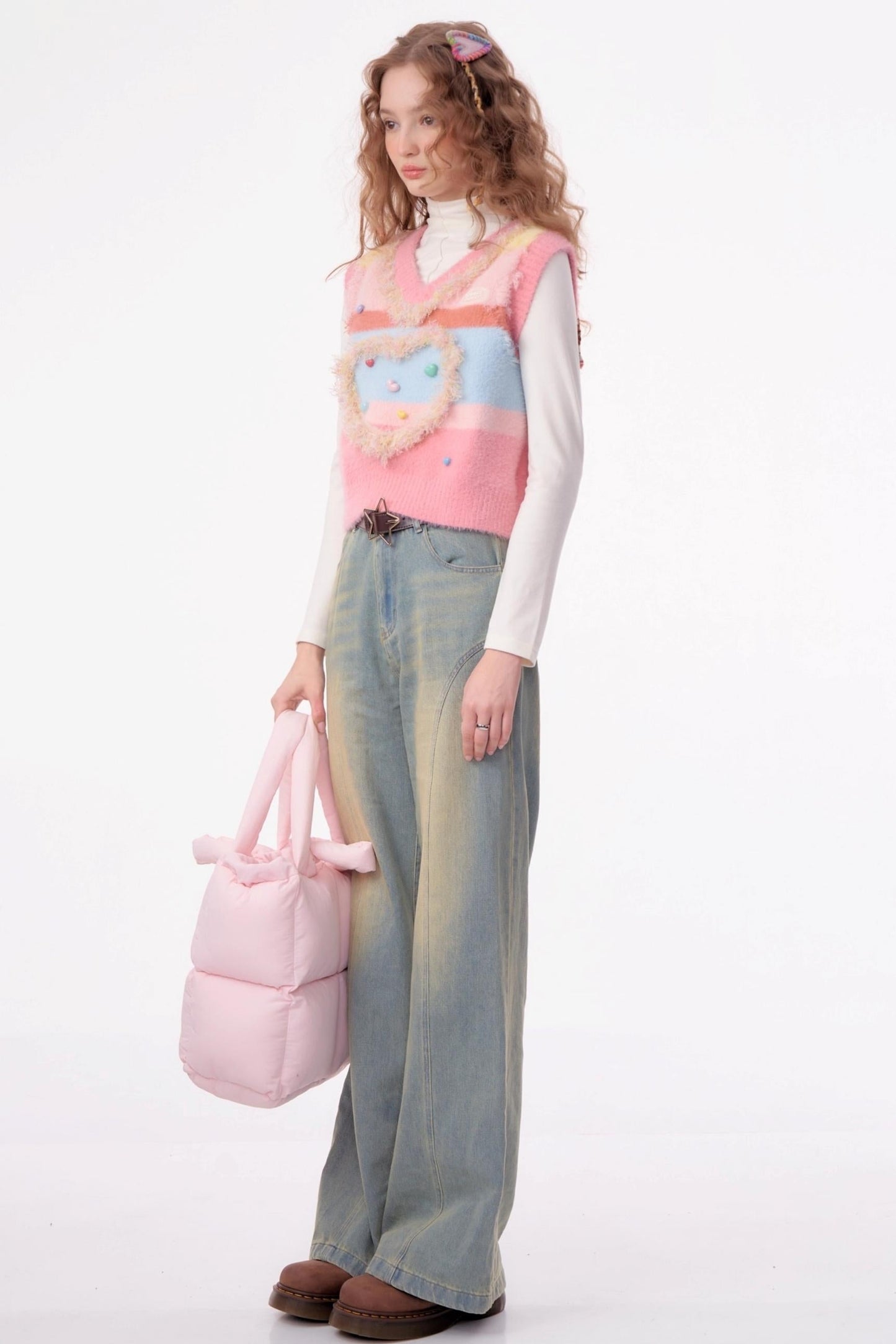 Vintage Pink Knitted V-Neck Sweater Vest