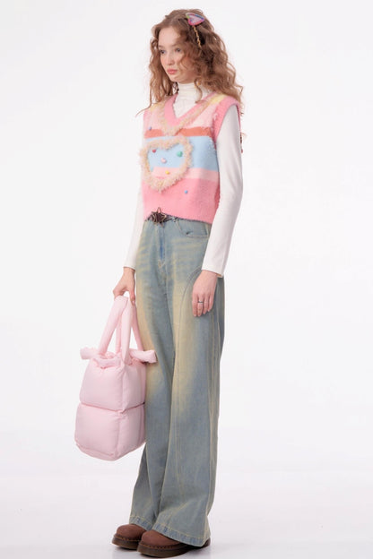 Vintage Pink Knitted V-Neck Sweater Vest