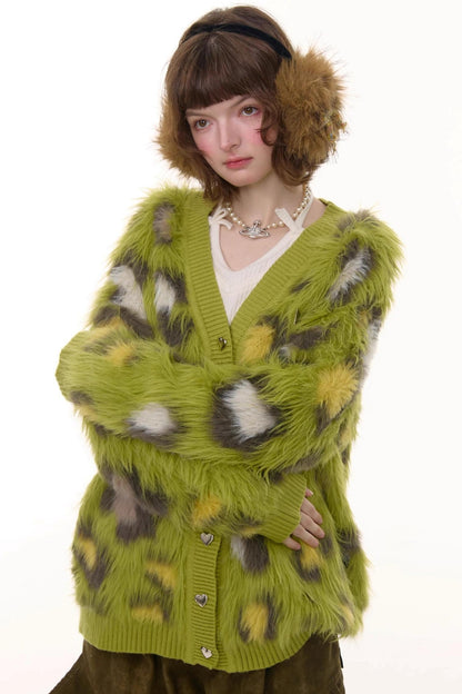 Autumn Glutinous Green Leopard Cardigan