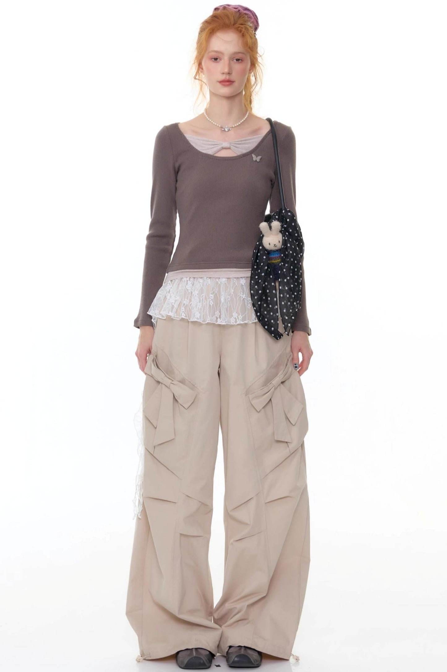 Fake Two Bow Long sleeve T-shirt