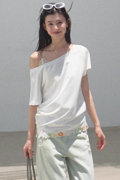 Cotton Off-the-Shoulder Embroidered Shirt