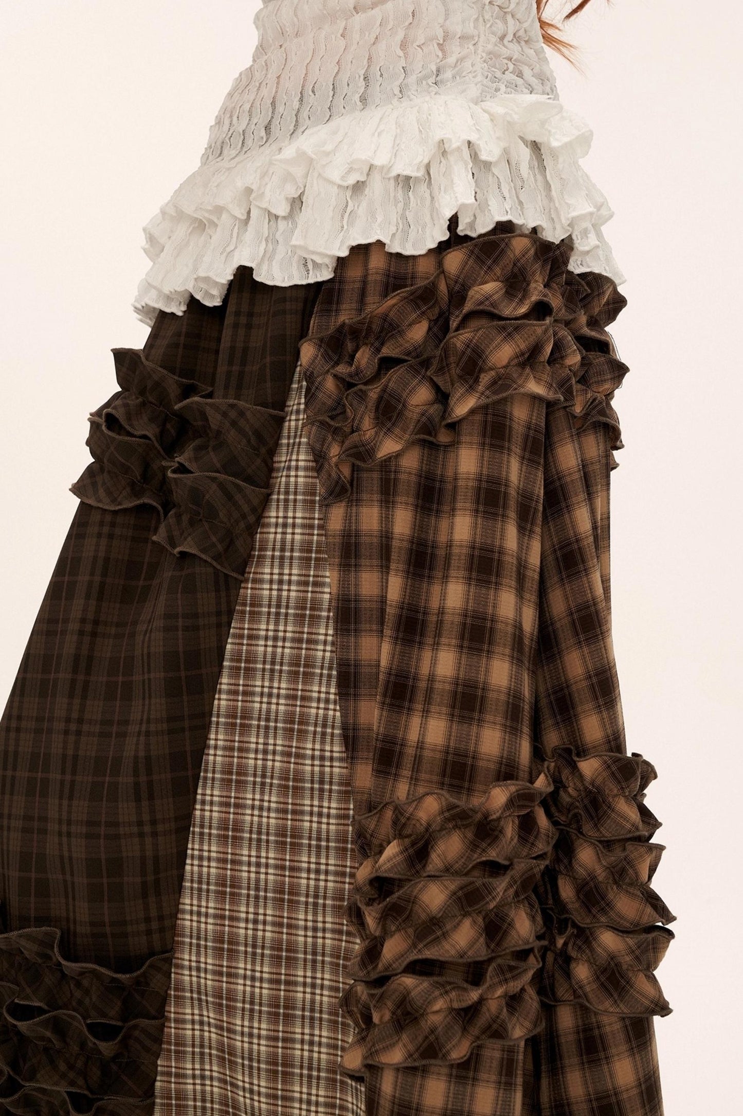 Patchwork Plaid Long Skirt